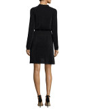 Isabelle Long-Sleeve Metallic Fit-&-Flare Dress 