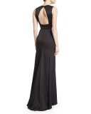 Sleeveless Plunging-Neck Gown