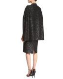 Beaded Spangle-Knit Cape, Caviar