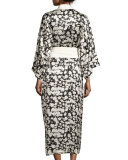 Queenie Sabine Silk Kimono Robe, Black/White