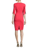 3/4-Sleeve Structured Ponte Sheath Dress, Chic Red