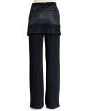 Lace-Trim Skirt Pants, Black