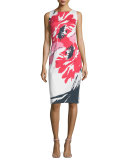 Sleeveless Macro-Floral-Print Sheath Dress, Multi Colors