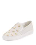 Leo Embellished Leather Slip-On Sneaker, Optic White