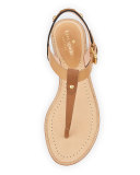 sky leather t-strap sandal, luggage/natural/black