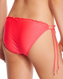 Shimmer Hipster Tie-Side Swim Bottom, Neon Red