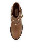 Rockstud Leather Chunky-Heel Boot, Nocciola