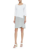 3/4-Sleeve Colorblock Dress, White/Heather Gray, Petite