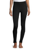Faux-Suede Velour Leggings, Black
