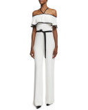 Spencer Crepe Off-the-Shoulder Jumpsuit, Vanilla