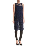 Kelissa Side-Slit Lace Tank w/Cami, Blue