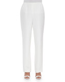 Silk Crepe Straight-Leg Pants, White, Petite