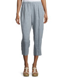 Mid-Rise Cropped Linen Pants, Chambray