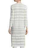 Long-Sleeve Sheer-Striped Long Duster Coat