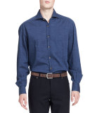 Washed Denim Dot-Print Shirt, Blue 