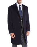Classic Cashmere Single-Breasted Topcoat, Navy