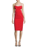 Sleeveless Cutout Stretch Crepe Cocktail Dress, Apple Red