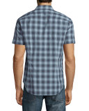 Plaid Short-Sleeve Shirt, Ocean Blue