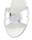 Metallic Leather Jewel-Heel Sandal, Silver (Argento)