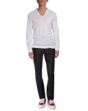 Stretch Denim Jeans with Leather Detail, Navy