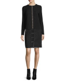 Pierced Long-Sleeve Tunic, Black