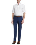 Gregory Flat-Front Wool-Blend Trousers, Blue