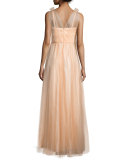 Emmy Sleeveless Pleated Tulle Gown 