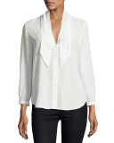 Nile Tie-Neck Silk Shirt, White