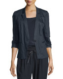 Adrian One-Button Charmeuse Blazer, Ink