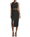 Bowen Sleeveless Crepe Cropped Top, Black
