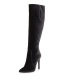 Hyper Pointed-Toe Velvet Knee Boot, Smoke