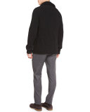 Chunky Ribbed Button-Front Cardigan, Black