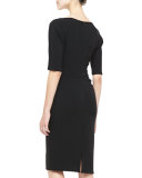 Deedie 3/4-Sleeve Side Ruched Dress, Black