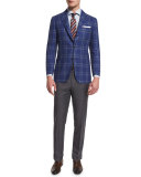 Flat-Front Twill Trousers, Charcoal