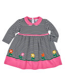 Long-Sleeve Collared Striped Dress, Navy/White, Size 2-6X