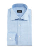 Textured Glen Plaid Dress Shirt, Blue/White