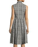 Printed Sleeveless Dress with Scarf, Black