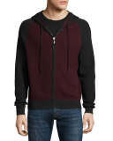 Cashmere-Cotton Colorblock Front-Zip Hoodie, Claret/Derby Gray