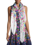Chine Gardens Printed Scarf, White