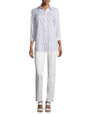 Brody Button-Front Check-Print Blouse, Day Lily/Multi