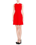 Sleeveless Seamed Fit-and-Flare Dress, Red