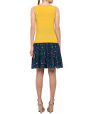 Stitch-Pleated Boulder-Print Skirt, Navy