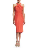 Crisscross-Neck Sleeveless Sheath Dress, Azalea