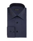 Striped Long-Sleeve Dress Shirt, Navy