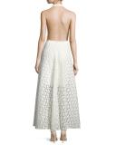Carlie Floral Halter Evening Gown, White