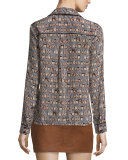 Alfie Long-Sleeve Silk Owl Blouse, Multicolor