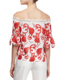 Karol Off-the-Shoulder Lace Top, Red