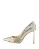 Romy Glitter Pointed-Toe 100mm Pump, Champagne