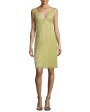 Beaded Sleeveless Cowl-Back Cocktail Dress, Powder Green