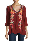 Faith 3/4-Sleeve Embroidered Blouse, Plus Size  